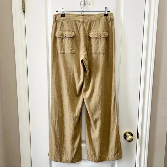 Le Chateau Linen Pants Wide Leg Palazzo Flowy Nautical Neutral Tan Size 6 - Picture 4 of 16